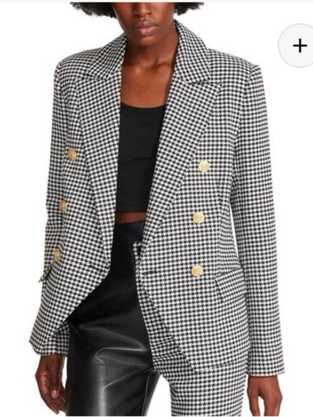 Steve Madden Naomi Houndstooth Double-Breasted Blazer Black White Medium NWT